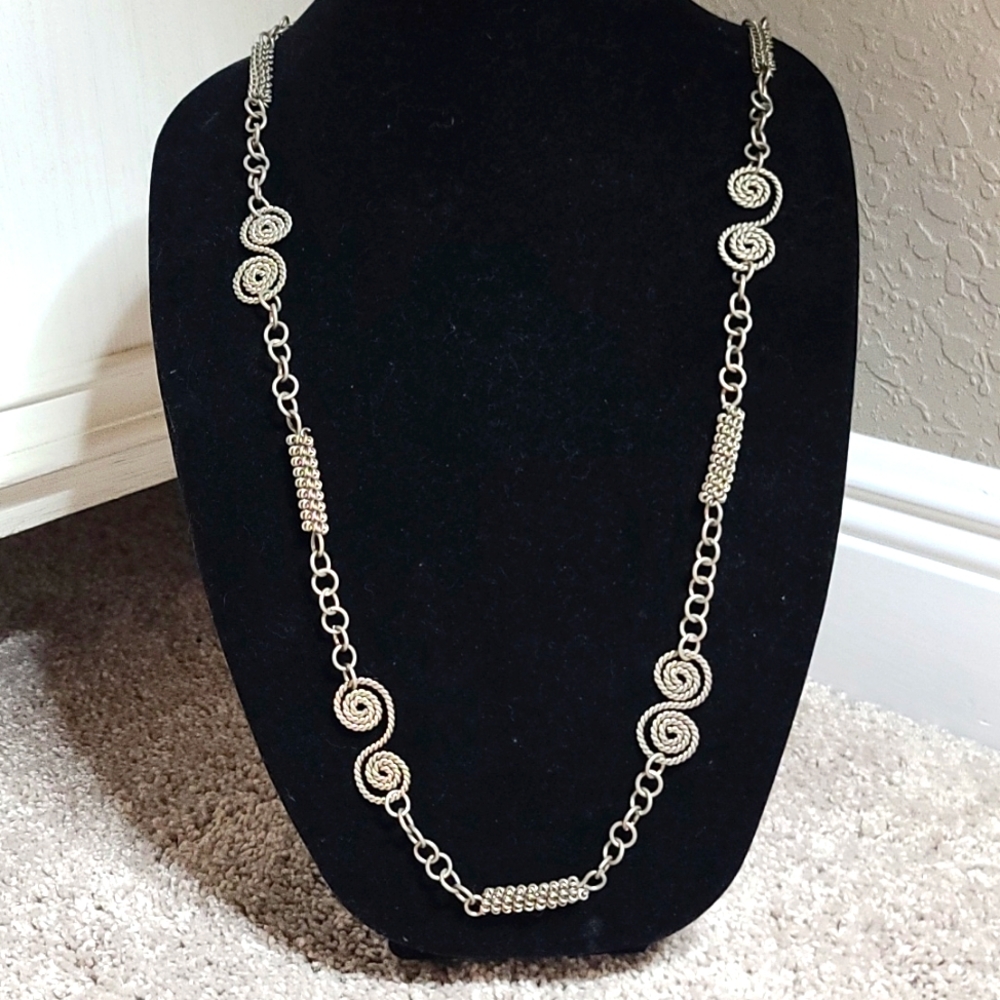 Womens Vintage Unique Silver Tone Chain Necklace